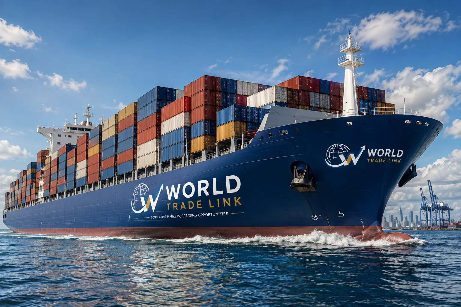 World Trade Link branded container vessel at sea